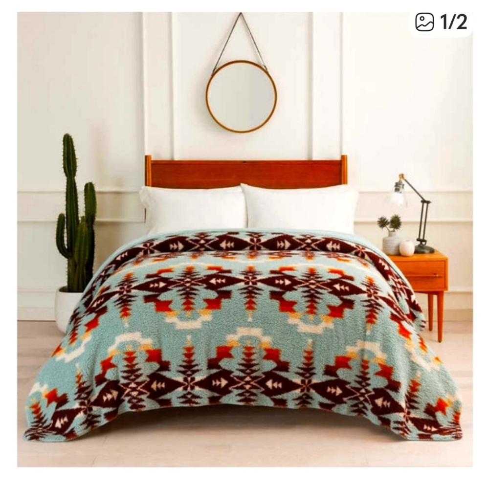 Pendleton King Sherpa Blanket/king flannel sheets/&body pillow- Legend Lake Aqua